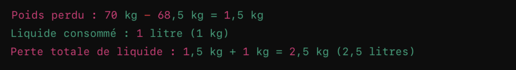 Calcul des pertes de liquide