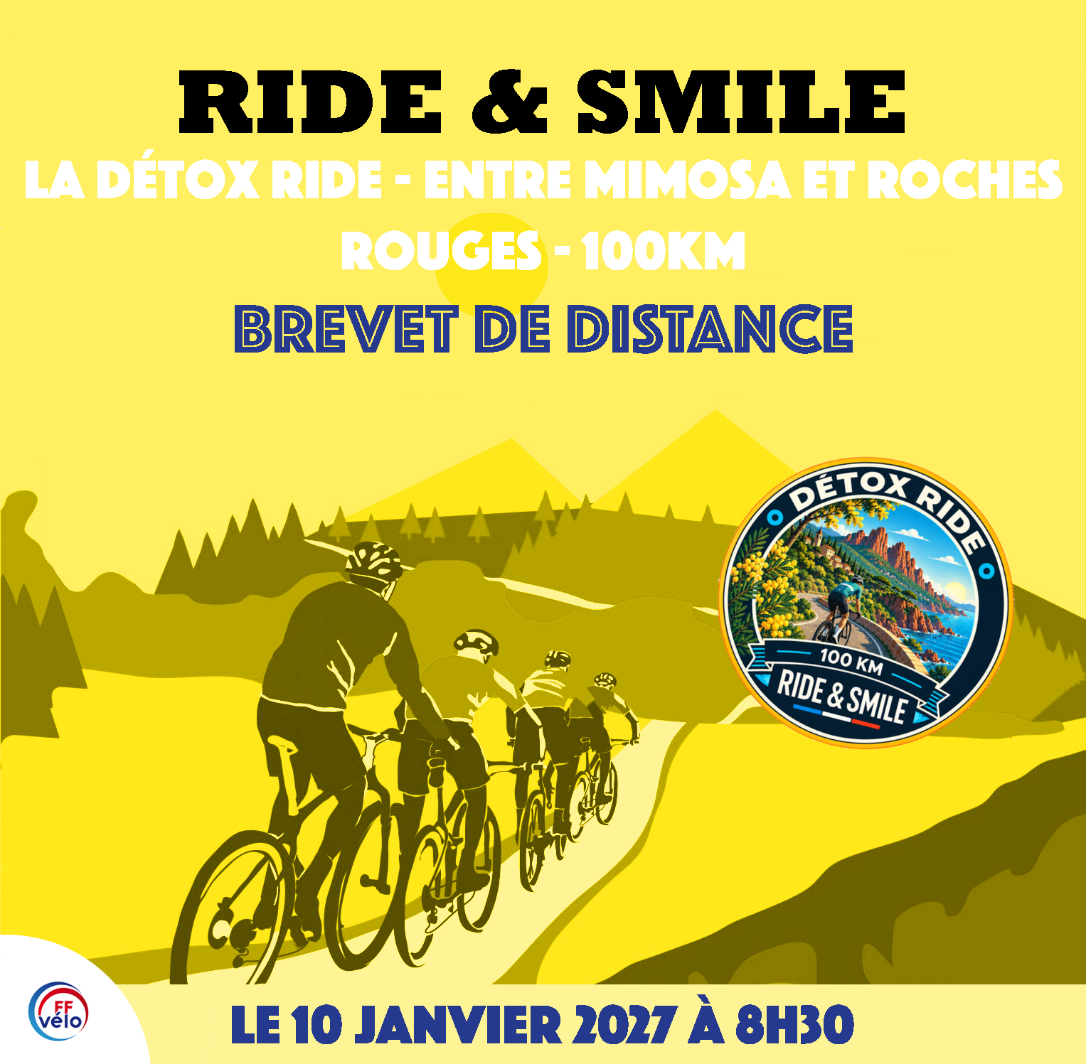 10 janvier 2027 – BD – La DĂ©tox Ride – Entre mimosa et roches rouges – 100km